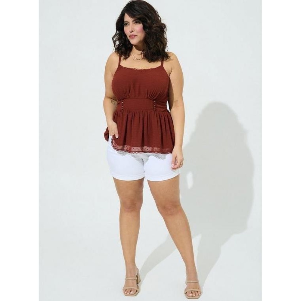 NWT Torrid Peplum Clip Dot Shirred Bust Lace Trim Top 4X - Picture 2 of 13